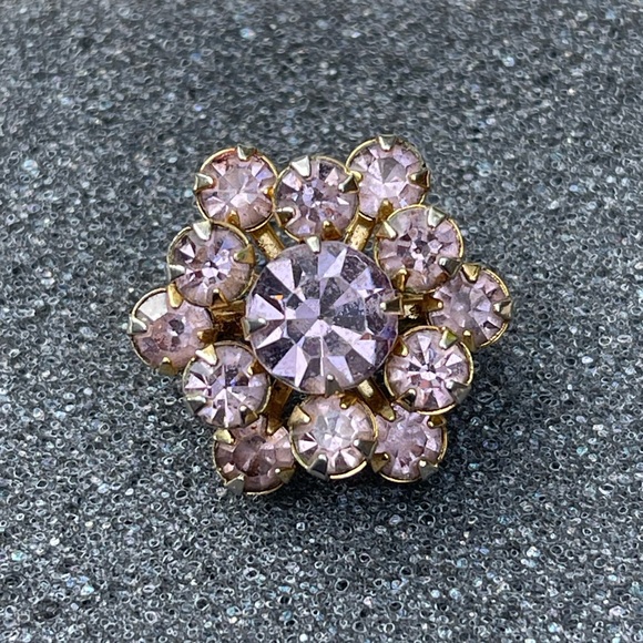 Jewelry - Vintage Small Floral Rhinestone Brooch Lapel Pin